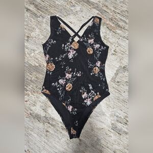 Purple Snow Black Floral Women's Bodysuit Size M